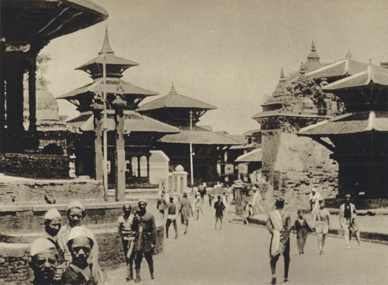 Indien, Temple Street, Katmandu (s/h-foto) af European Photographer