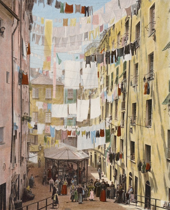 Gade i det gamle kvarter i Genova, Italien (farvet foto) af European Photographer