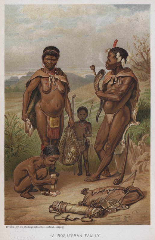 En Bosjesman-familie (chromolitho) af European School