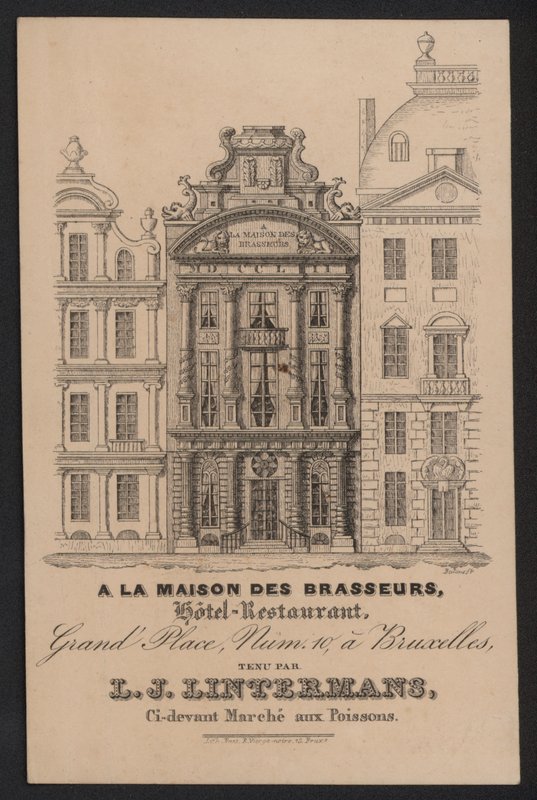 På La Maison Des Brasseurs, Hotel Restaurant, Bruxelles, L J Lintermans (gravering) af European School