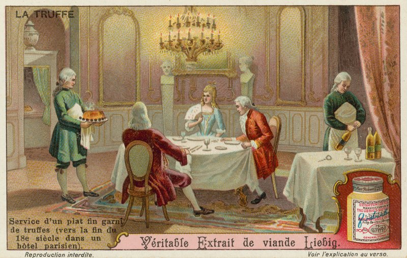 En ret garneret med trøfler, der serveres i det 18. århundredes Paris af European School