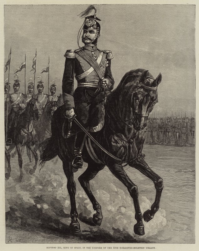 Alfonso XII, konge af Spanien, i uniformen af de 15. Schleswig-Holstein Uhlans (stik) af European School