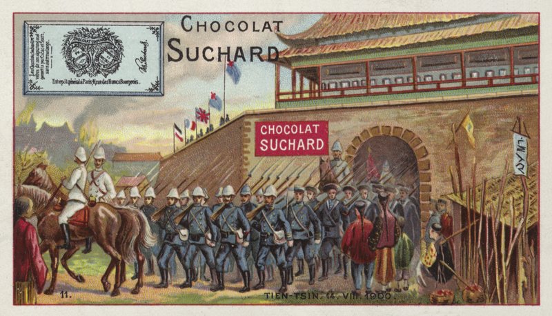 Allierede tropper marcherer ud af Tianjin, Kina, Boxer Rebellion, 1900 af European School