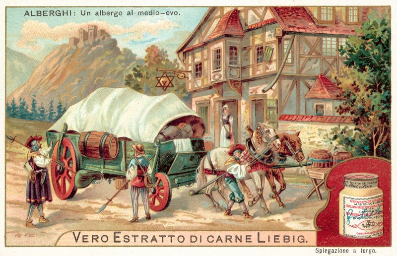 En kro i middelalderen (chromolitho) af European School