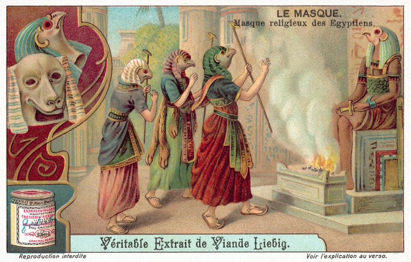 Gamle egyptiske religiøse masker (chromolitho) af European School