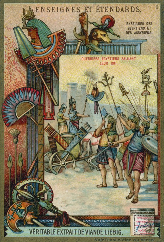 Ancient Egyptian warriors saluting their king  af European School