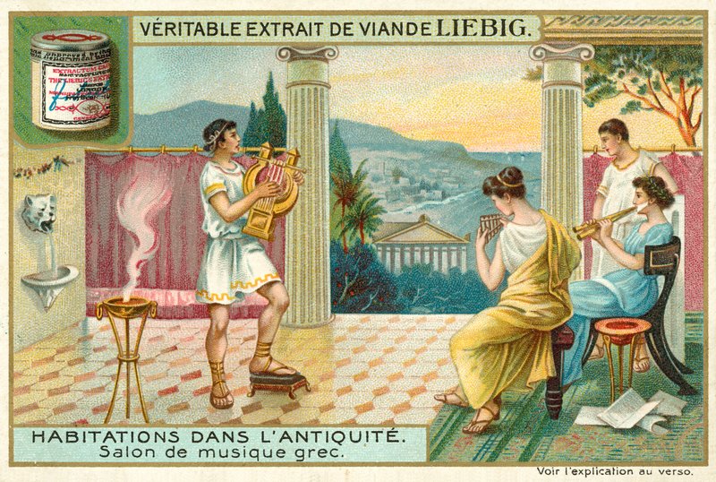 Gammelt græsk musikrum (chromolitho) af European School
