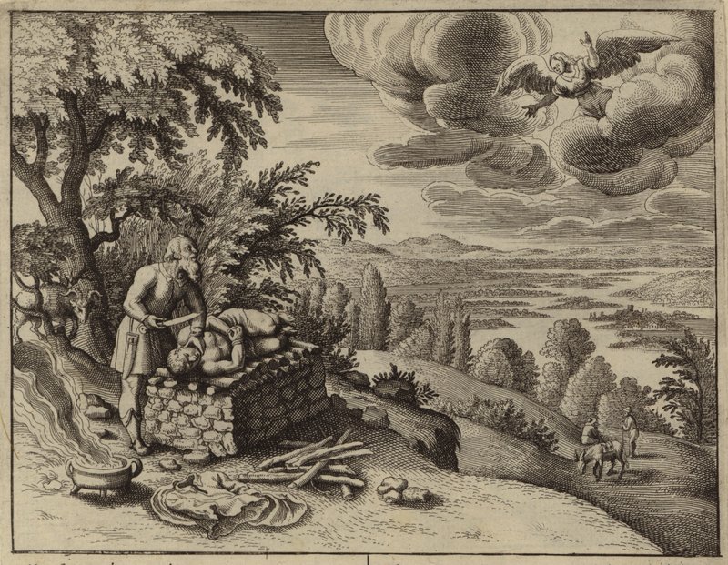 Engel greb ind for at forhindre Abraham i at ofre sin søn Isak (gravering) af European School