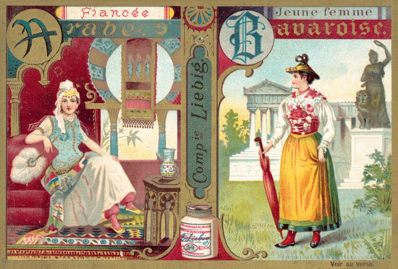 Arabisk forlovede og ung bayersk kvinde (chromolitho) af European School