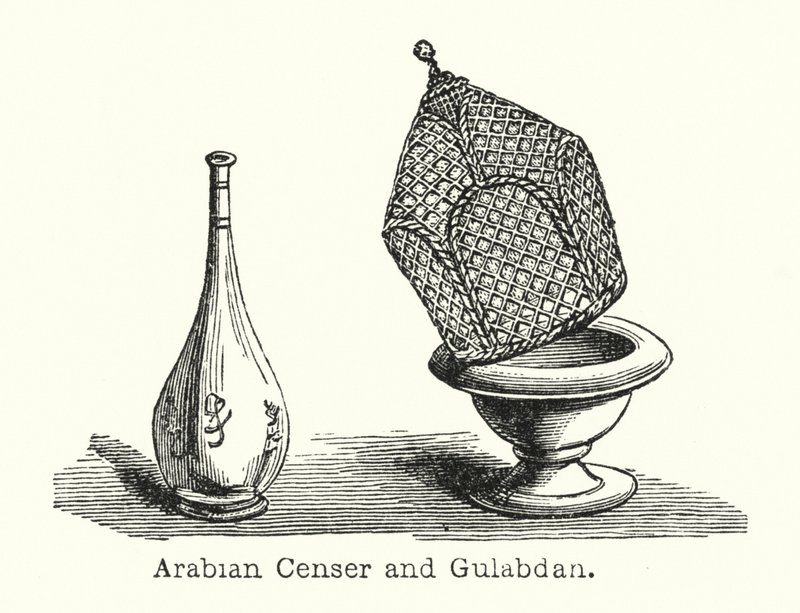 Arabisk røgelseskar og Gulabdan (gravering) af European School