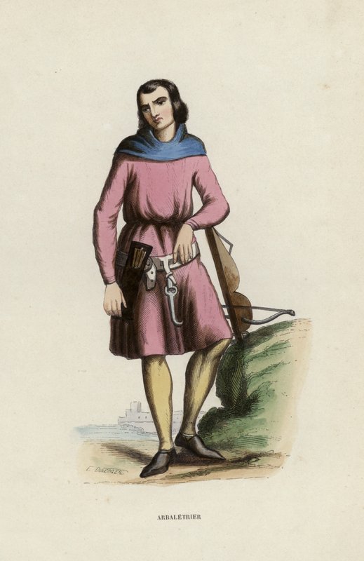 Arbaletrier (farvet gravering) af European School