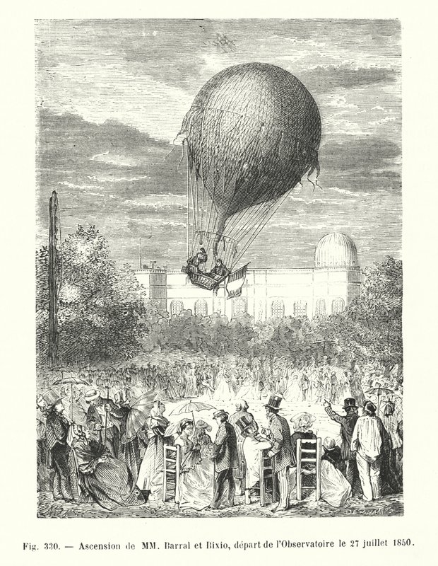 Ascension af MM Barral og Bixio, afgang fra observatoriet den 27. juli 1850 (gravering) af European School
