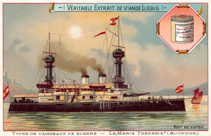 Østrigsk panserkrydser SMS Konigin Maria Theresia (chromolitho) af European School