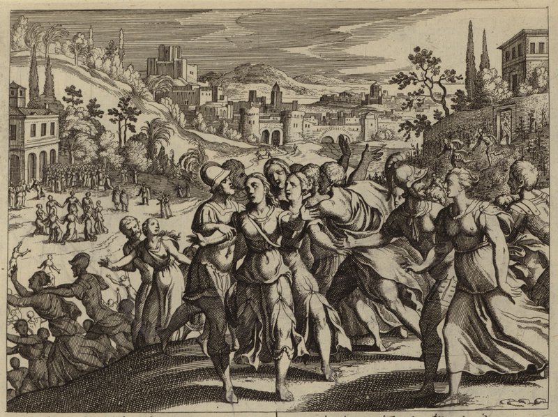 Benjaminitter, der bortfører Shilohs kvinder for at være deres hustruer (gravering) af European School