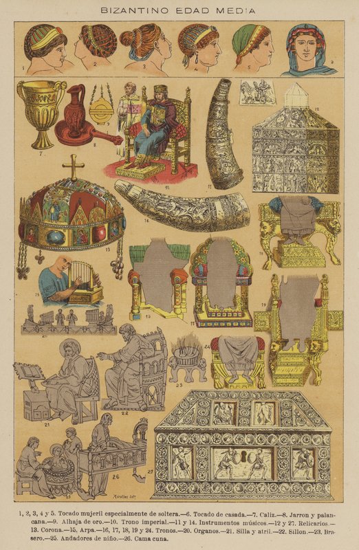 Byzantinsk middelalder (farve litho) af European School