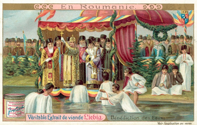 Velsignelse af vandene i Rumænien (chromolitho) af European School