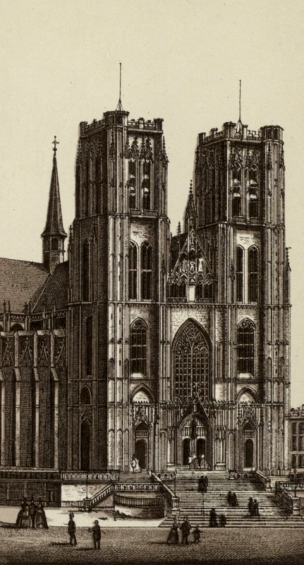 Bruxelles/Bruxelles: Saints Michel and Gudule Church (litho) af European School