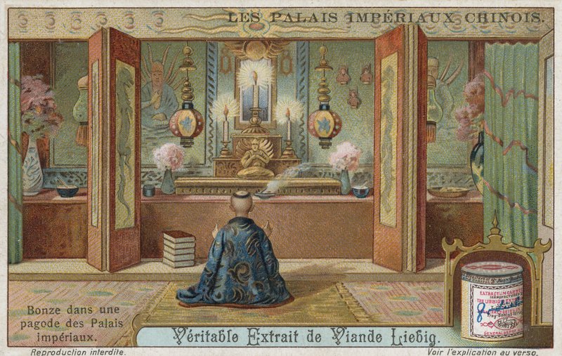 Buddhist monk in a pagoda of an imperial palace, China  af European School