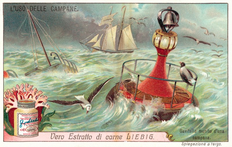 Bøje med en klokke påsat for at advare om placeringen af et vrag (chromolitho) af European School