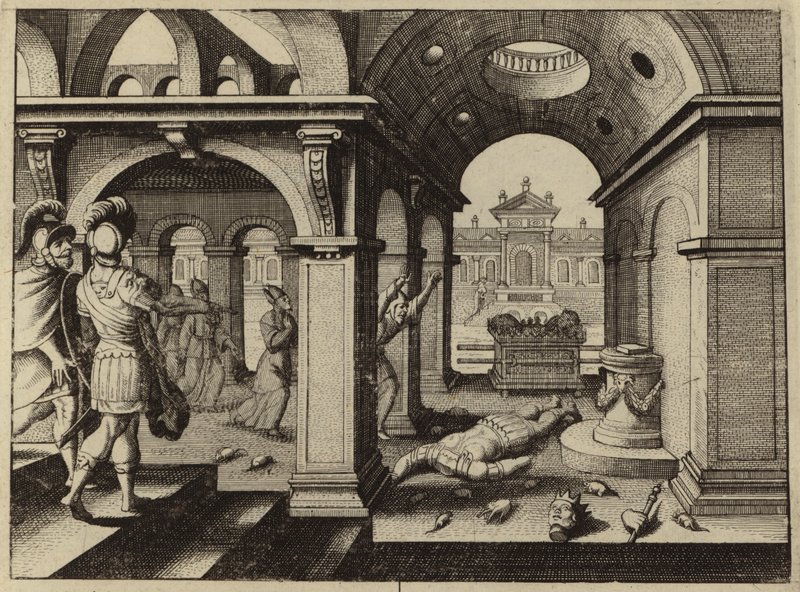 Erobrede Pagtens Ark i Dagon-filistertemplet (gravering) af European School
