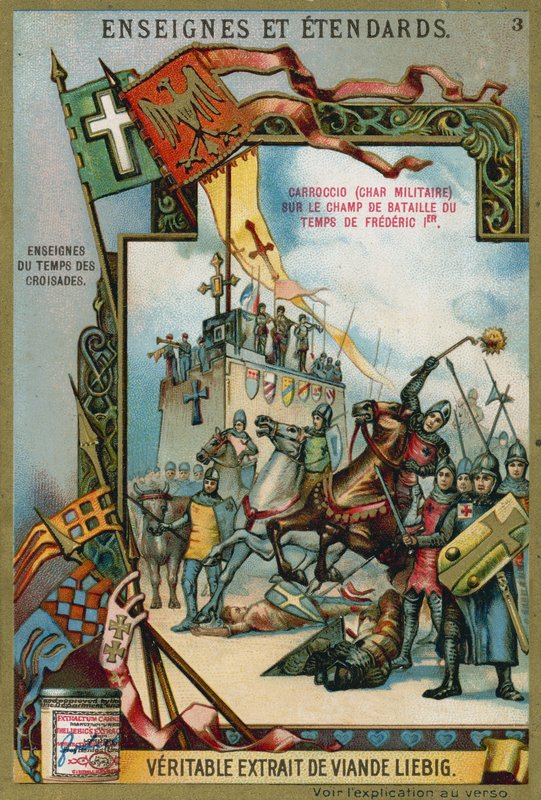 Carroccio on a battlefield of the time of Frederick I Barbarossa, 12th Century  af European School
