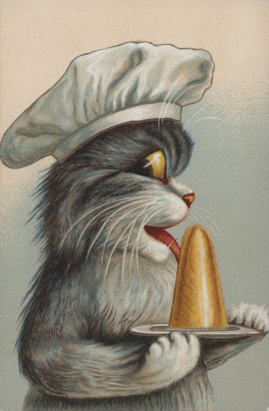 Kat med dessert (chromolitho) af European School