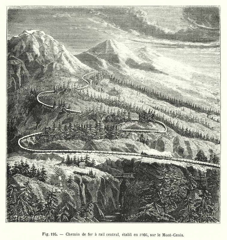 Central jernbane, etableret i 1866, på Mont-Cenis (gravering) af European School