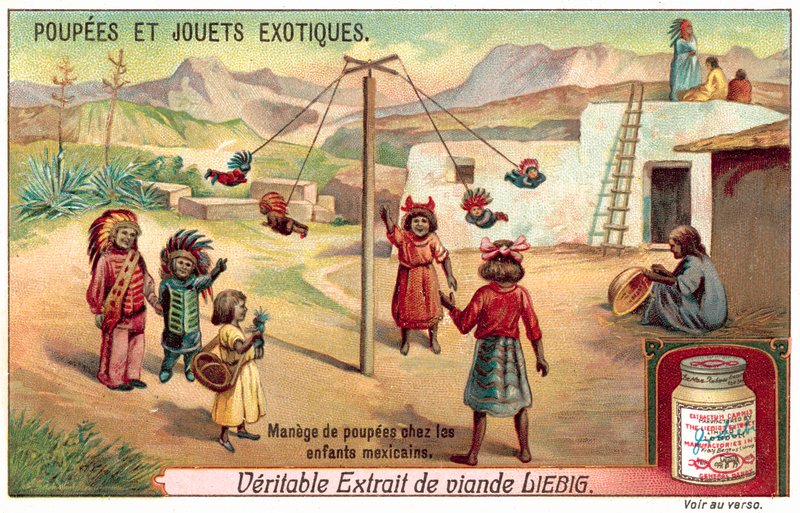 Børn i Mexico leger med dukker på en karrusel (chromolitho) af European School