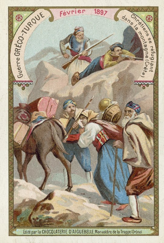 Kristne søger tilflugt i Kretas bjerge, græsk-tyrkisk krig, februar 1897 af European School