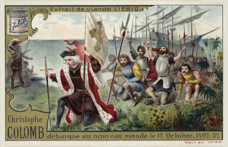 Christopher Columbus disembarks in the New World, 12 October 1492  af European School