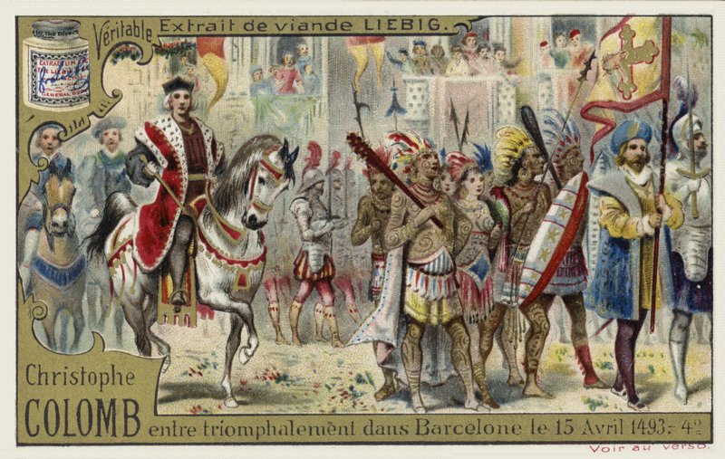 Christopher Columbus enters Barcelona in triumph, 15 April 1493  af European School