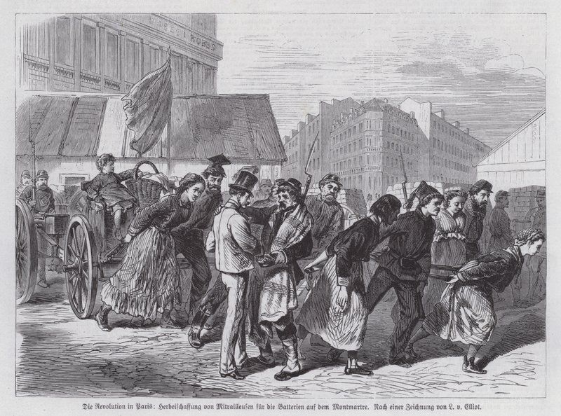 Kommunarder, der anskaffer våben til batterierne i Montmartre, Paris Kommune af European School