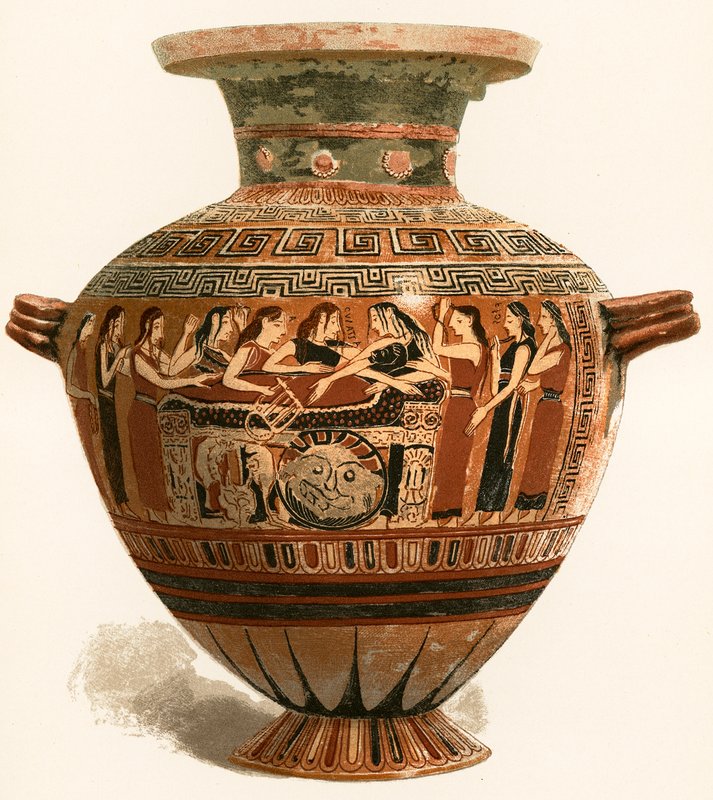 Korintisk vase. Louvre-museet. Sorg over den døde Achilleus af European School