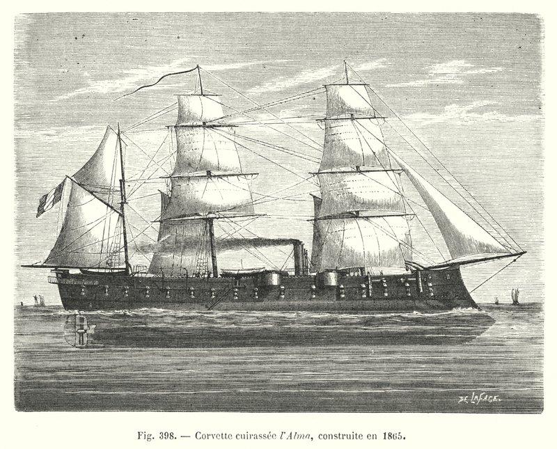 Panserkorvette Alma, bygget i 1865 (gravering) af European School