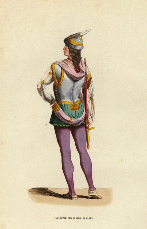 Italiensk militærkostume (farvet gravering) af European School