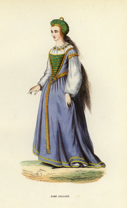 Dame Anglaise (farvet gravering) af European School