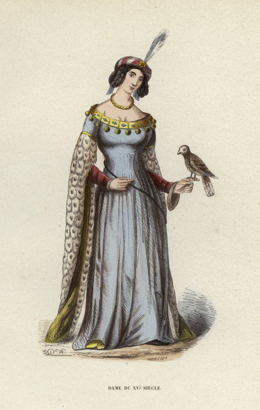 Lady of the 15th Century (farvet gravering) af European School
