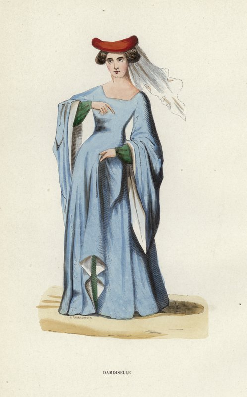 Damoiselle (farvet gravering) af European School