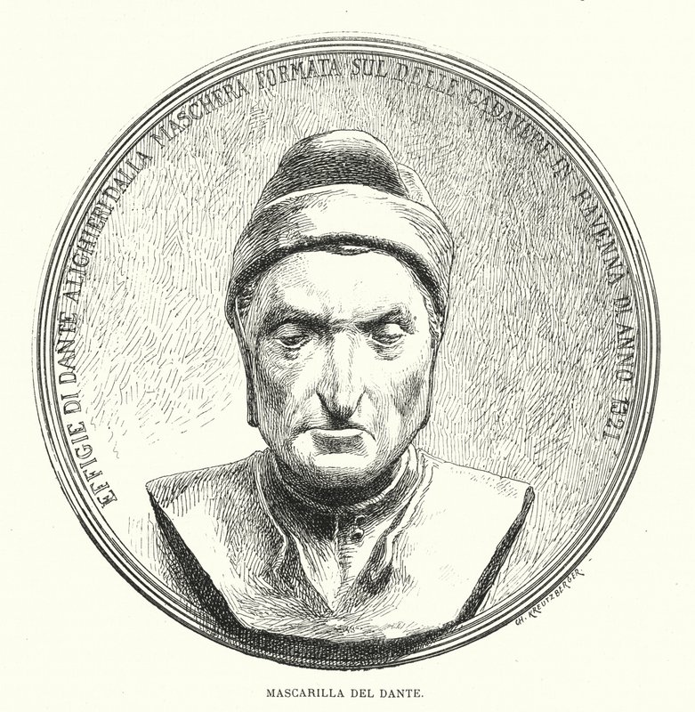 Dødsmaske af Dante Alighieri, middelalderlig italiensk digter (foto) af European School