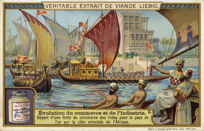Depature of a trading fleet from India for the land of gold on the East coast of Africa  af European School