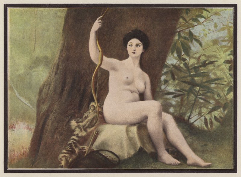 Jægerinden Diana fra romersk mytologi (farve litho) af European School