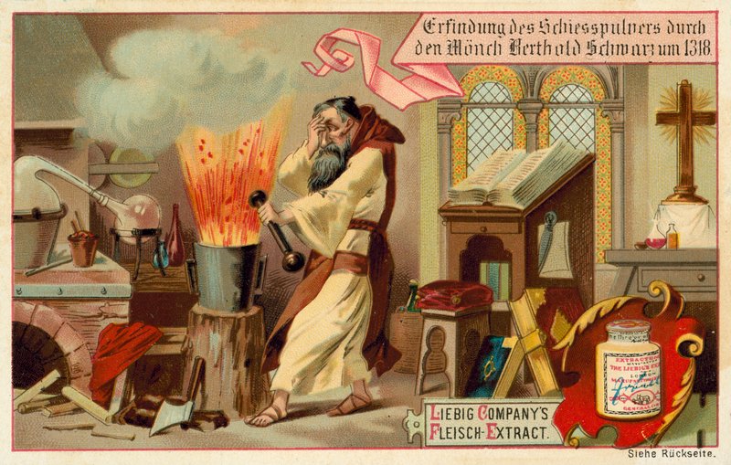 Opdagelse af krudt af munken Berthold Schwarz af European School