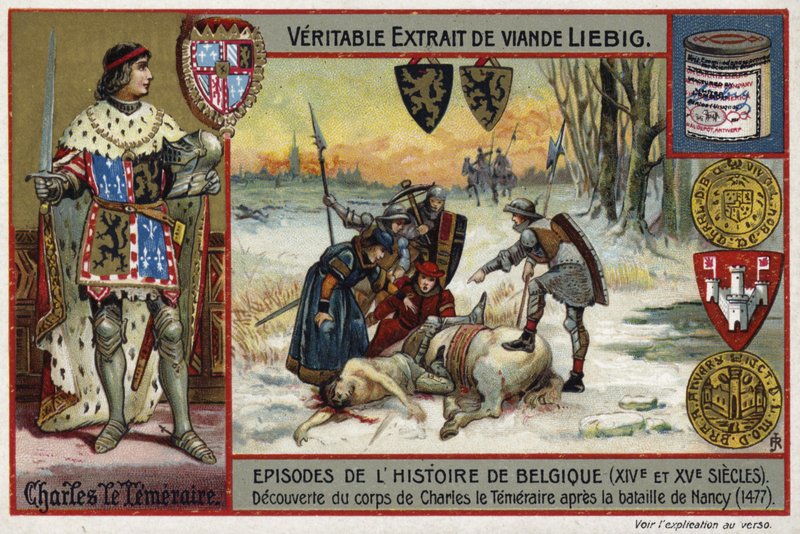 Discovery of the body of Charles the Bold, Duke of Burgundy, after the Battle of Nancy, 1477  af European School