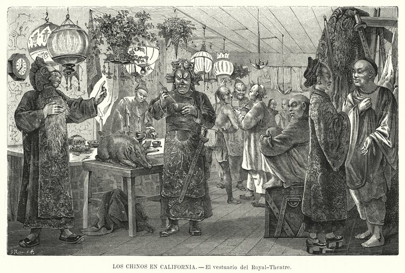 Omklædningsrummet i Royal China Theatre, San Francisco, Californien, USA (litho) af European School