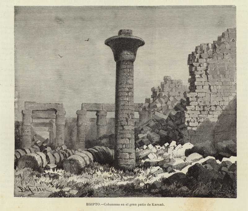 Egypten - Søjler i det store hof i Karnak af European School