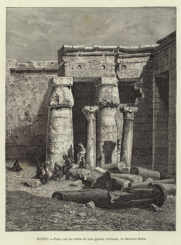 Egypten - Gårdhave med resterne af en kristen kirke i Medinet Habu af European School