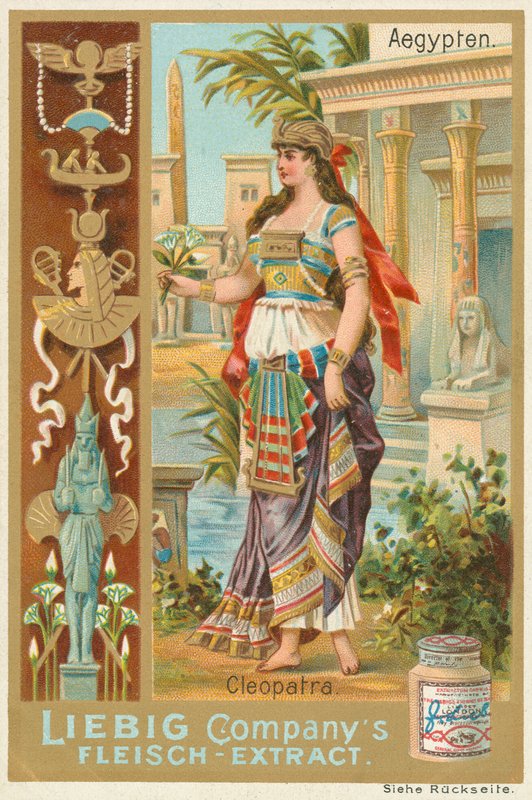 Egypten, Kleopatra, Liebig-kort, begyndelsen af det 20. århundrede (chromo) af European School