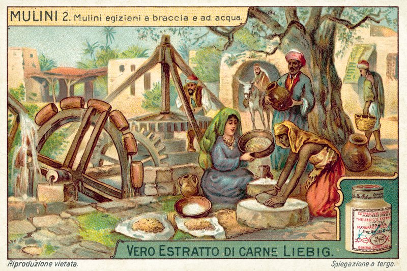 Egyptiske hånd- og vanddrevne møller (chromolitho) af European School