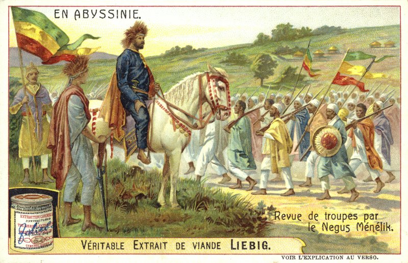 Emperor Menelik II of Ethiopia reviewing troops  af European School
