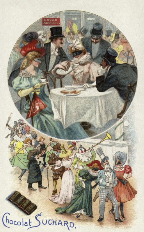 Nyder Suchard-chokolade ved et maskebal af European School
